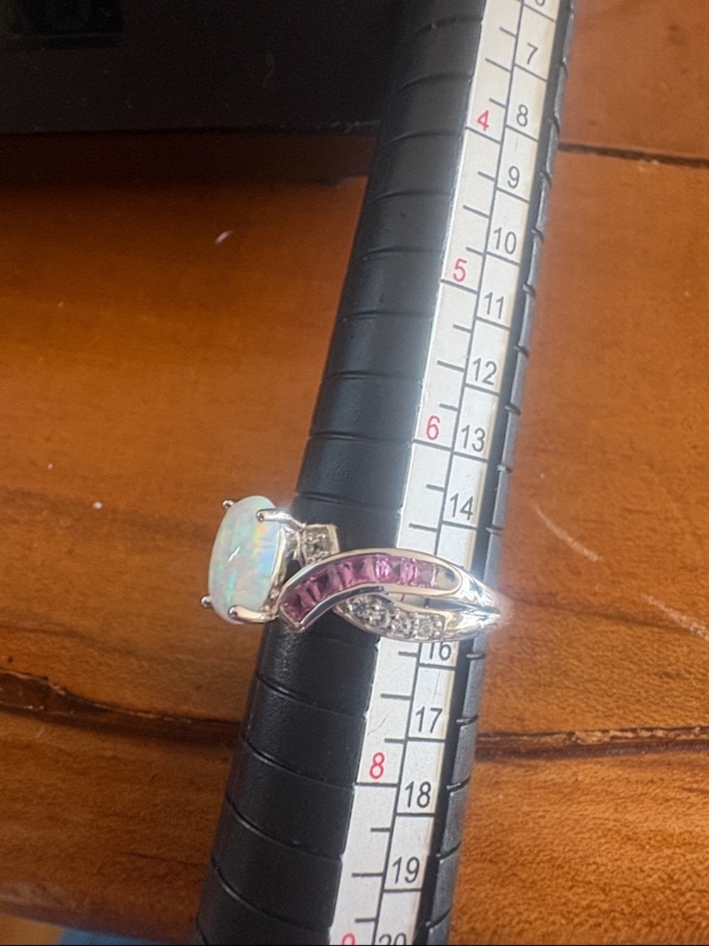 Genuine Lab Created Opal & Pink White Sapphire Ring Sterling Silver Size 7 - Picture 8 of 11